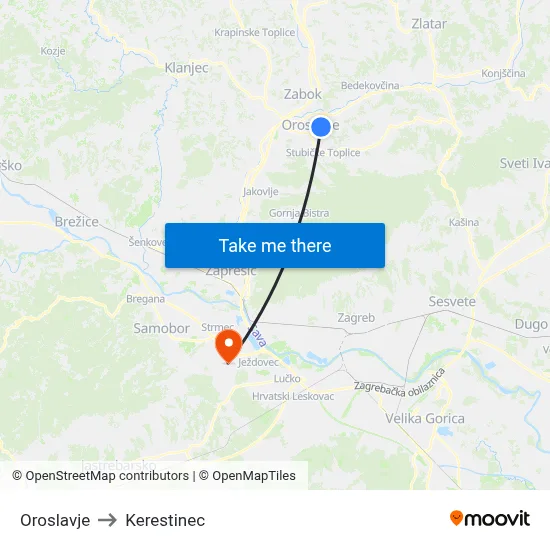 Oroslavje to Kerestinec map