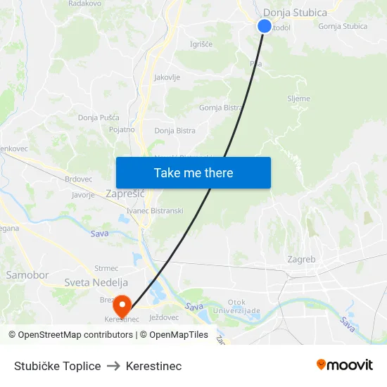 Stubičke Toplice to Kerestinec map