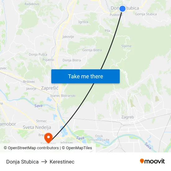 Donja Stubica to Kerestinec map