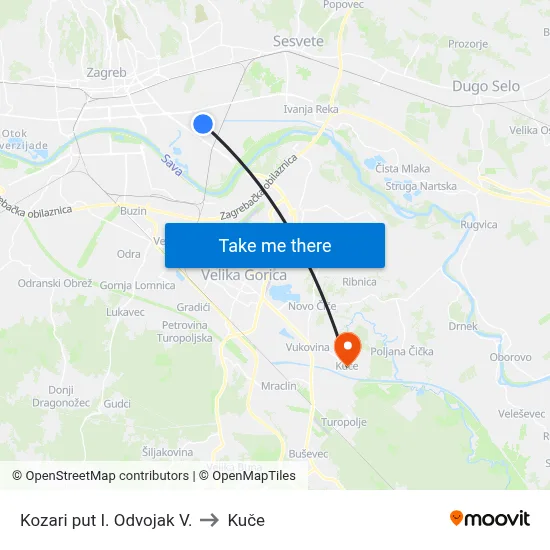 Kozari put I. Odvojak V. to Kuče map