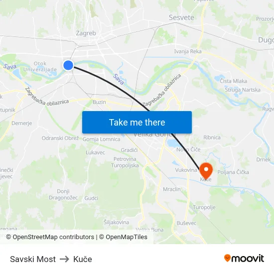 Savski Most to Kuče map