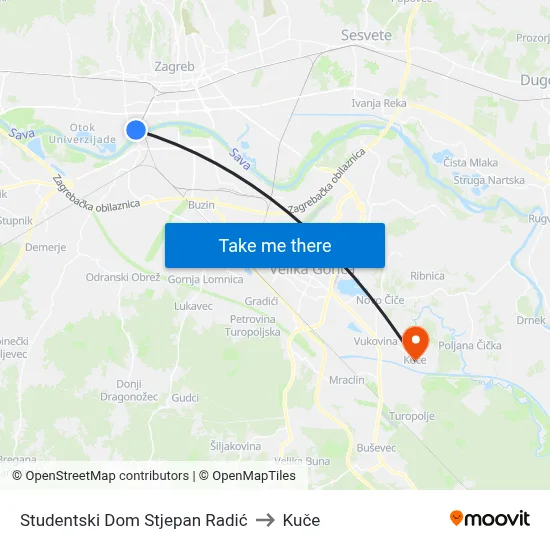 Studentski Dom Stjepan Radić to Kuče map