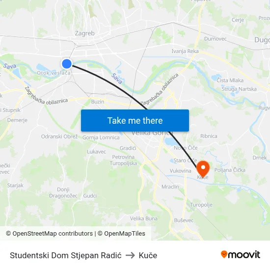 Studentski Dom Stjepan Radić to Kuče map