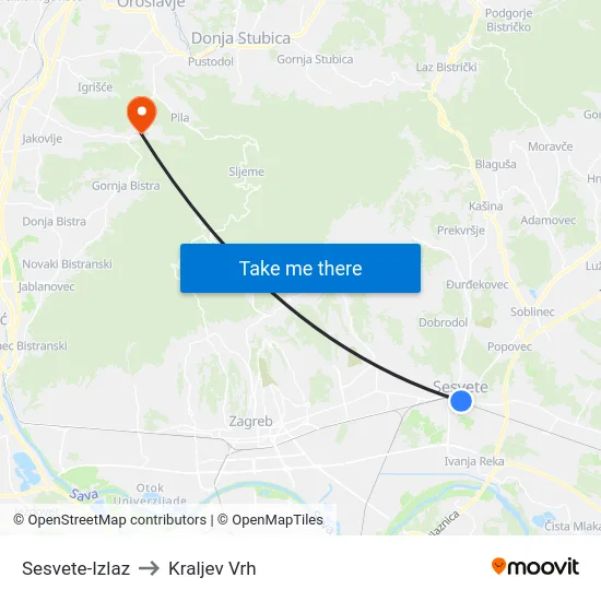 Sesvete-Izlaz to Kraljev Vrh map