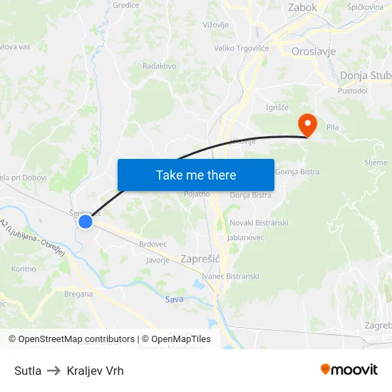 Sutla to Kraljev Vrh map