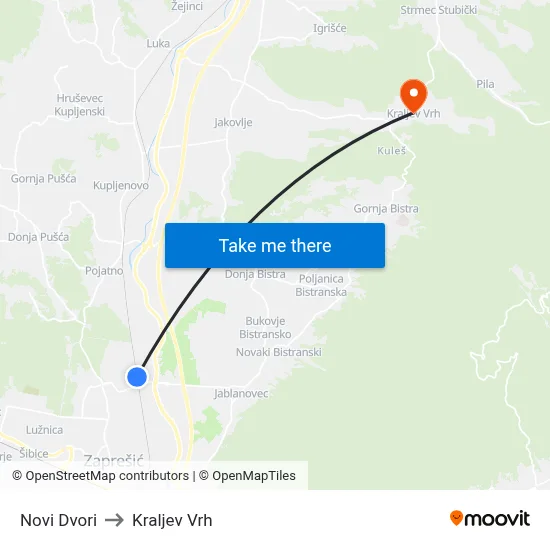 Novi Dvori to Kraljev Vrh map
