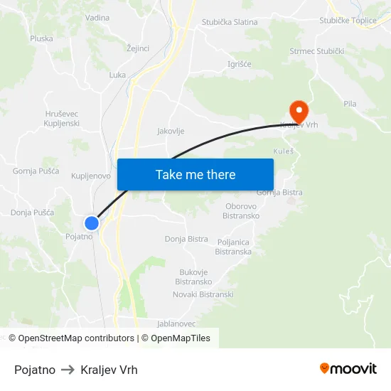 Pojatno to Kraljev Vrh map