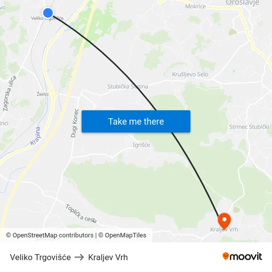 Veliko Trgovišće to Kraljev Vrh map