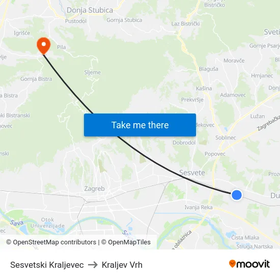Sesvetski Kraljevec to Kraljev Vrh map