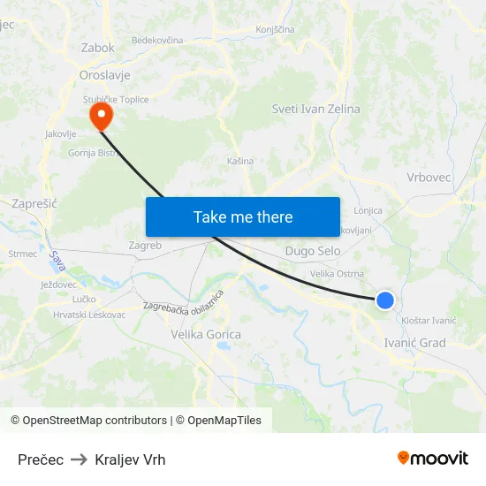 Prečec to Kraljev Vrh map