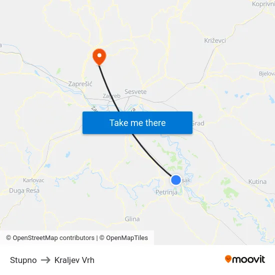 Stupno to Kraljev Vrh map