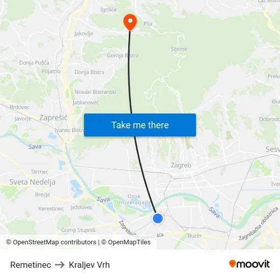 Remetinec to Kraljev Vrh map