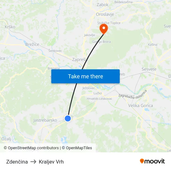 Zdenčina to Kraljev Vrh map