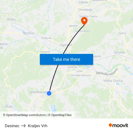 Desinec to Kraljev Vrh map