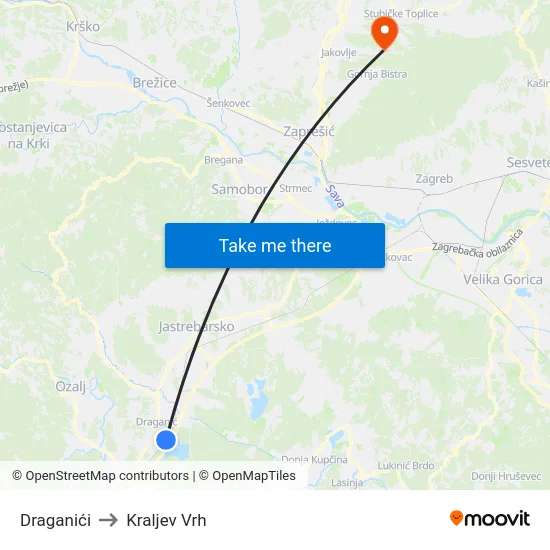 Draganići to Kraljev Vrh map