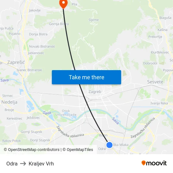 Odra to Kraljev Vrh map