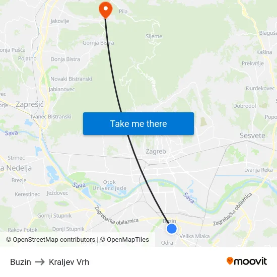 Buzin to Kraljev Vrh map