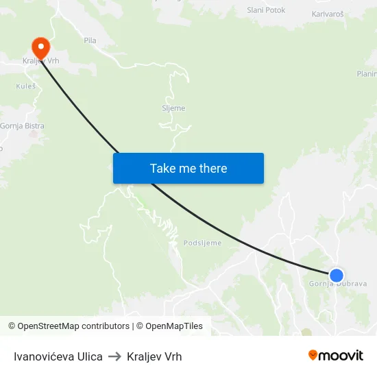 Ivanovićeva Ulica to Kraljev Vrh map