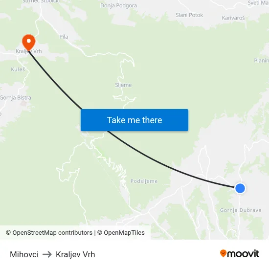 Mihovci to Kraljev Vrh map