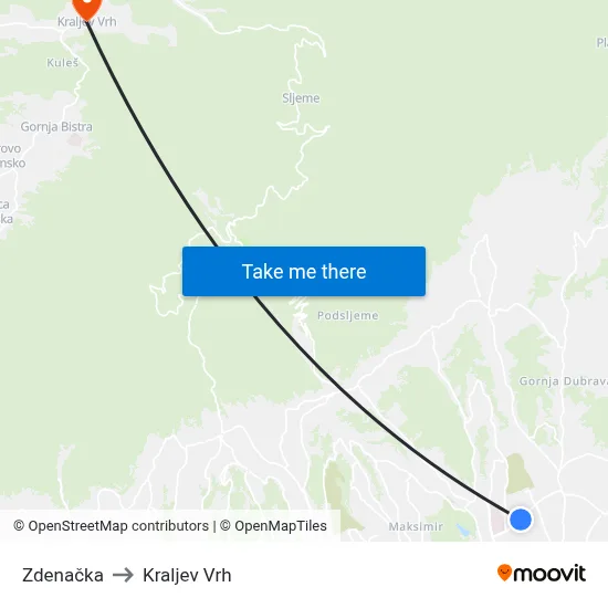 Zdenačka to Kraljev Vrh map