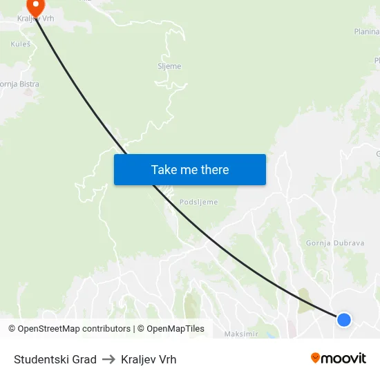 Studentski Grad to Kraljev Vrh map