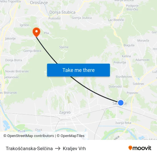 Trakoščanska-Selčina to Kraljev Vrh map