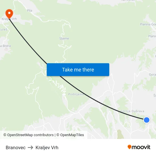 Branovec to Kraljev Vrh map