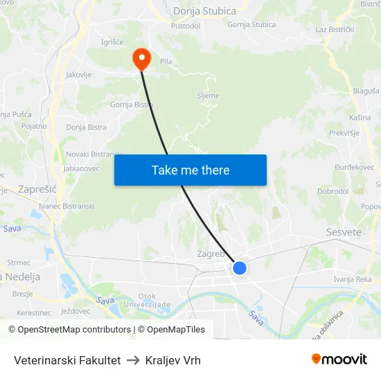 Veterinarski Fakultet to Kraljev Vrh map