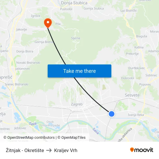 Žitnjak - Okretište to Kraljev Vrh map