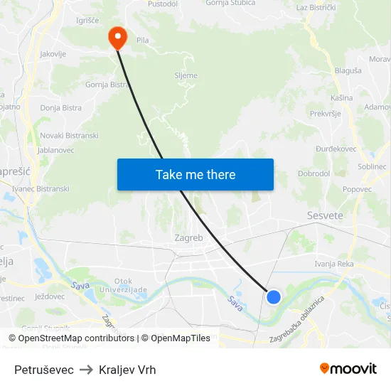 Petruševec to Kraljev Vrh map