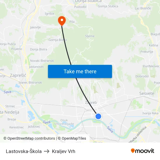 Lastovska-Škola to Kraljev Vrh map