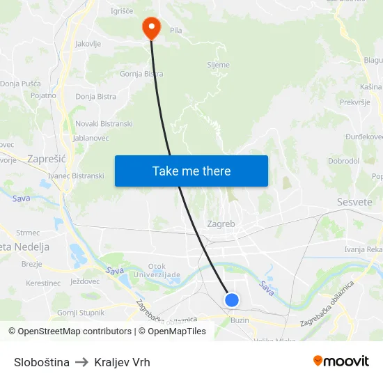 Sloboština to Kraljev Vrh map