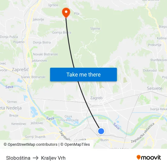 Sloboština to Kraljev Vrh map