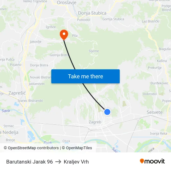 Barutanski Jarak 96 to Kraljev Vrh map