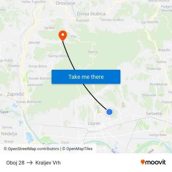 Oboj 28 to Kraljev Vrh map