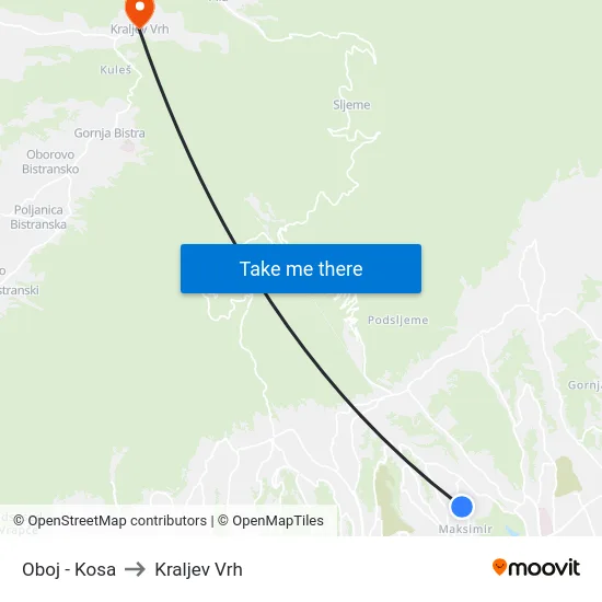 Oboj - Kosa to Kraljev Vrh map