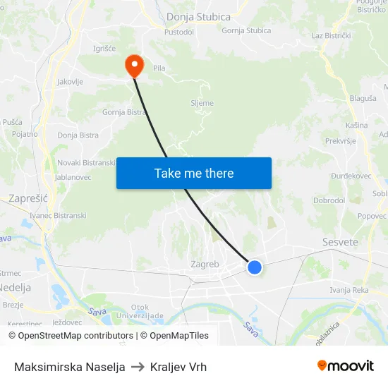 Maksimirska Naselja to Kraljev Vrh map