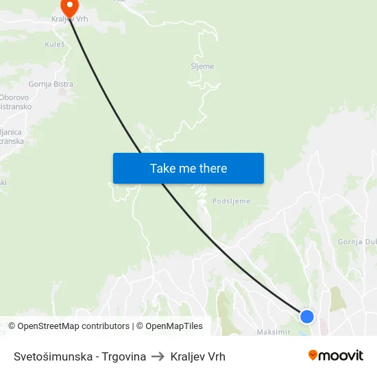 Svetošimunska - Trgovina to Kraljev Vrh map