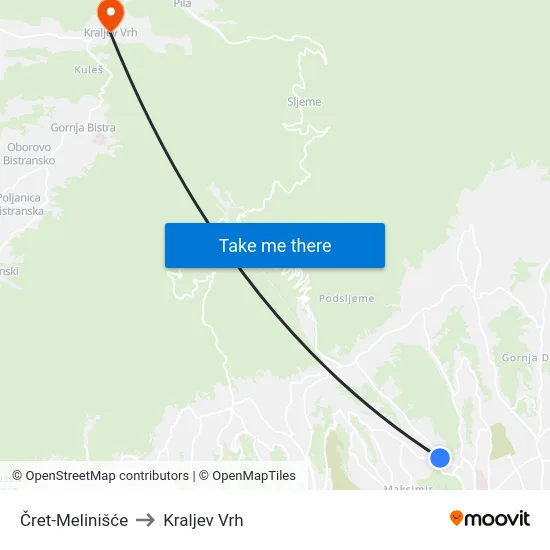 Čret-Melinišće to Kraljev Vrh map