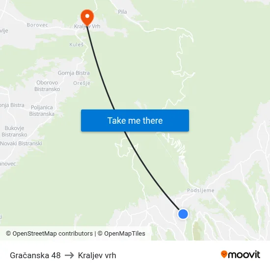 Gračanska 48 to Kraljev vrh map