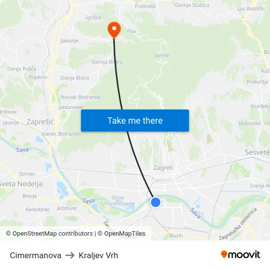 Cimermanova to Kraljev Vrh map