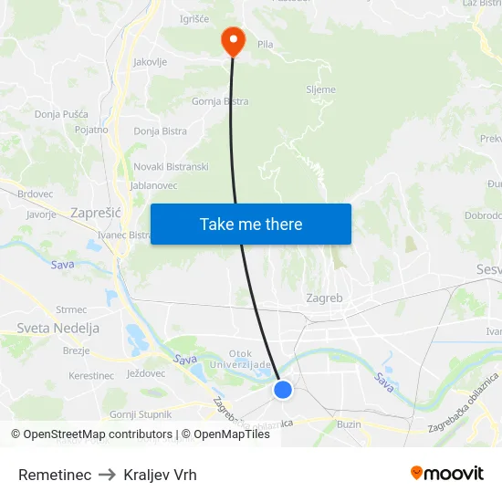 Remetinec to Kraljev Vrh map