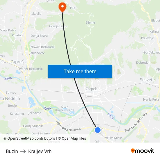 Buzin to Kraljev Vrh map
