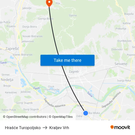 Hrašće Turopoljsko to Kraljev Vrh map