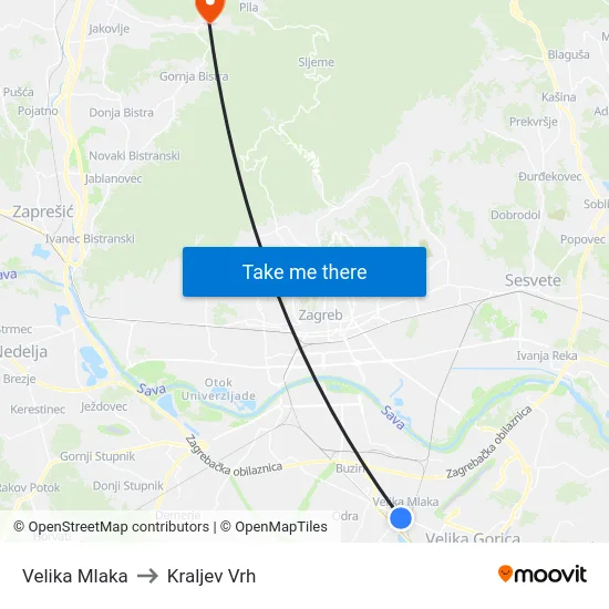 Velika Mlaka to Kraljev Vrh map