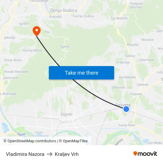 Vladimira Nazora to Kraljev Vrh map