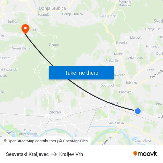 Sesvetski Kraljevec to Kraljev Vrh map