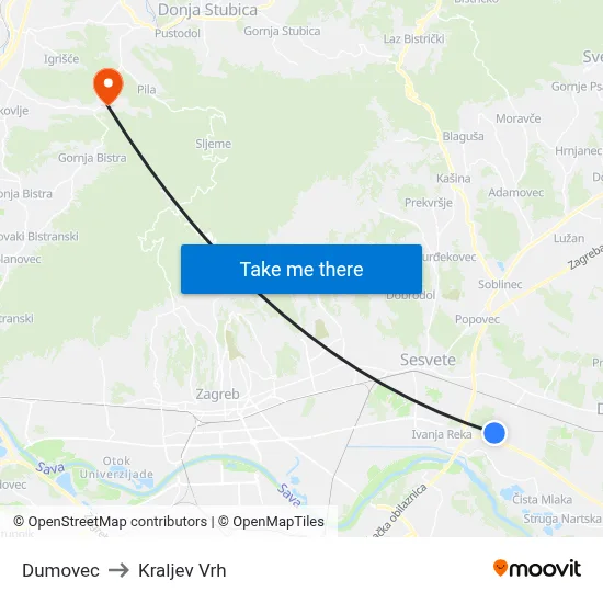 Dumovec to Kraljev Vrh map