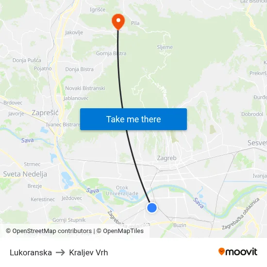 Lukoranska to Kraljev Vrh map