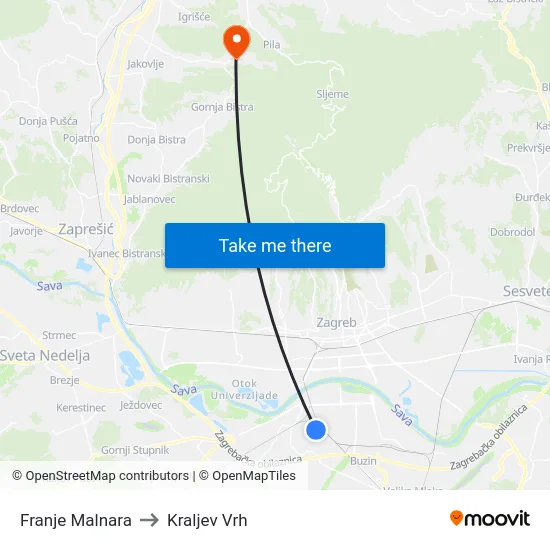 Franje Malnara to Kraljev Vrh map